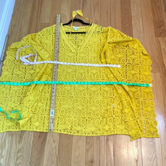 Sundance Kimono Cover Up Swim Crochet Cotton Yellow Gracelyn Yellow Tie Neck (L) - Picture 4 of 6